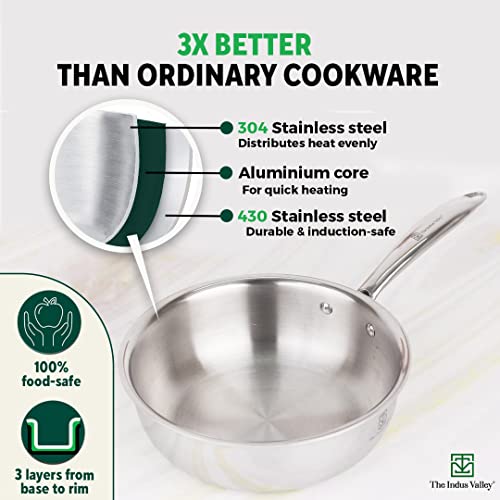 The Indus Valley Triple Stainless Steel Cookware Woks Medium Silver