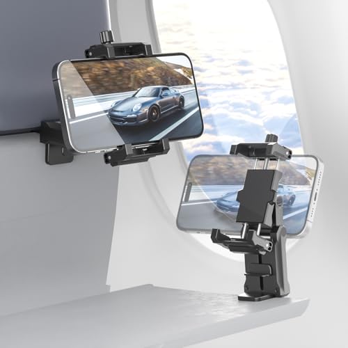 KDD Soporte de teléfono para avión, Soporte portátil para teléfono móvil con rotación de 360°, Manos Libres para Viajes en avión, Accesorio Universal de Vuelo para iPhone 16 15 14 13 12 Pro MAX Plus