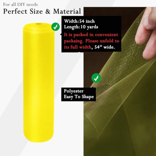 Image of IONTACH Yellow Tulle Fabric 54 Inch X 10 Yards Tulle Roll | Sheer Tulle Fabric Bolt for Tutus, Table Skirts, Wedding Backdrops, Ceiling Decor, Baby Showers & Crafts