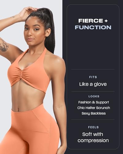 Image of Aoxjox Women's Workout Sports Bras Fitness Taylor Scrunch Halter Bra Yoga Crop Tank