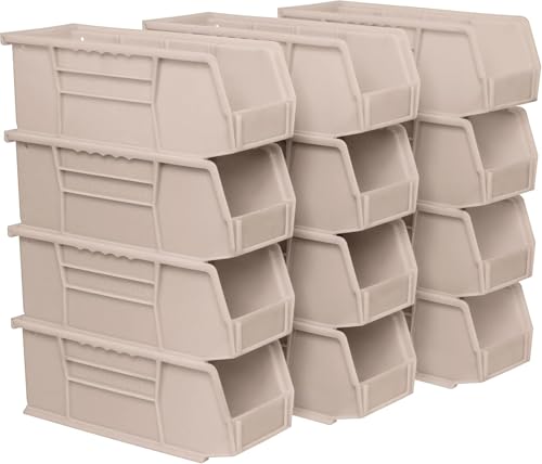 Image of Akro-Mils 30224 AkroBins Plastic Storage Bins, Space-Saving Stackable Bins for Garage, Pantry, Craft Organization, 11 inch L x 4 inch W x 4 inch H, Stone, 12-Pack