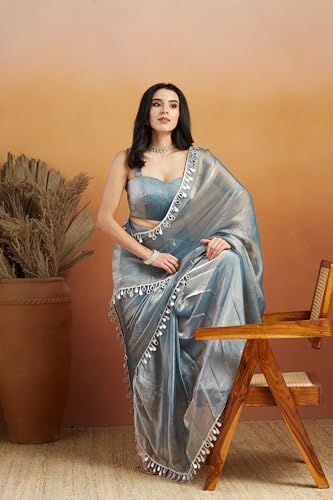 Ari Mirror Work Shiney Chiffon Saree2