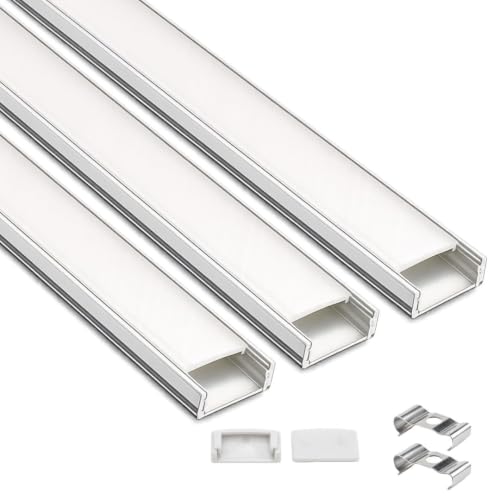 Image of 18x06 Aluminum Channel Profile with Diffuser Cover, Mounting Clips & End Caps | Aluminum LED Strip Light Housing for Cabinet, Ceiling, Shelf & Wall Lighting (Pack of 3)