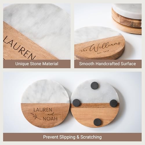 Juego de Tabla de Cortar de Madera y Mármol con Grabado Personalizado | Tabla para Quesos y Charcutería con Posavasos, Ideal como Regalo para Boda o Inauguración de Hogar miniatura 3