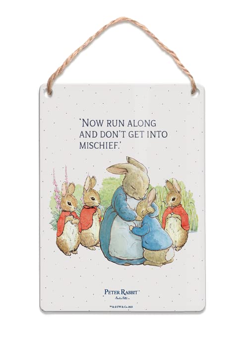 Metal Dangler Sign (65 x 90 mm) - Beatrix Potter - 'Now run along and don't get into mischief' — image 1