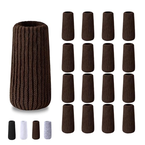 16 Pcs Brown Furniture Socks - Knitted Chair Leg Protectors for Hardwood Floors Double Thickened Furniture Socks Elastic Fabric Fit Chair Leg Covers for Noise Reduction & Floor Protection