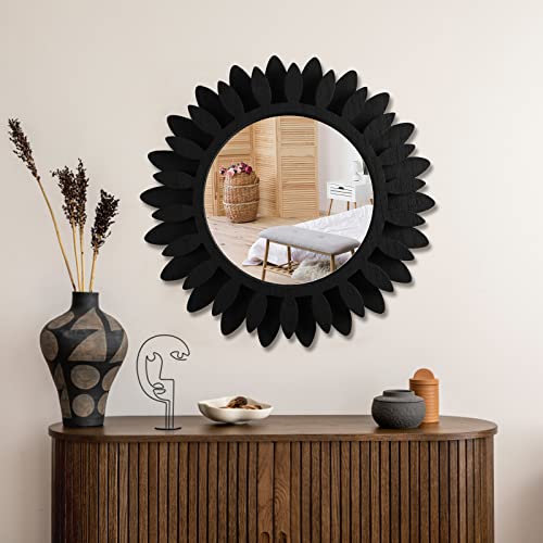 Abswhlm Wall Mirror 12" Wood Farmhouse Sunburst Hanging Mirror Wall Decor For Bedroom Living Room Entryway (Vintage Black) #TOP4