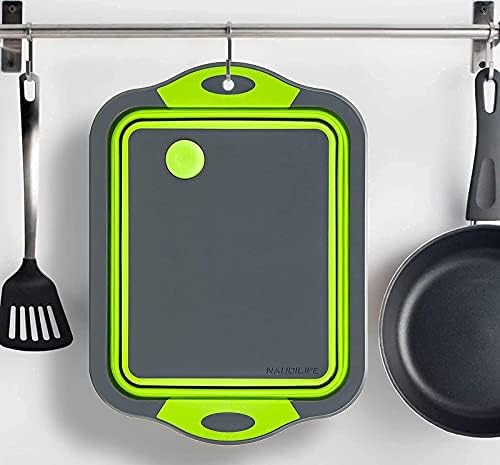 NAUDILIFE Collapsible Cutting Board,Multifunction Collapsible Chopping Boards Camping, Portable Folding Chopping Boards with Non-Slip Storage Basket for Fruit Vegetable Picnic BBQ