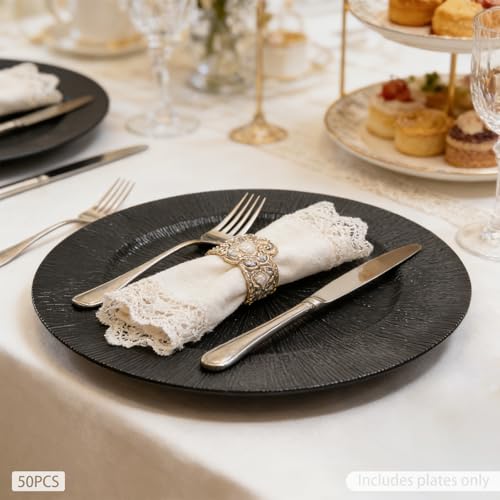 50 platos negros redondos de plástico de 13 pulgadas miniatura 2