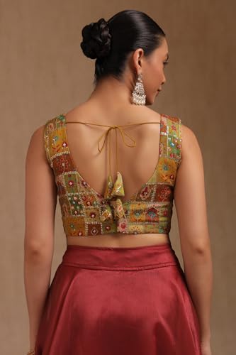 Image of Soch Womens Georgette Floral Print Padded Blouse with Zari