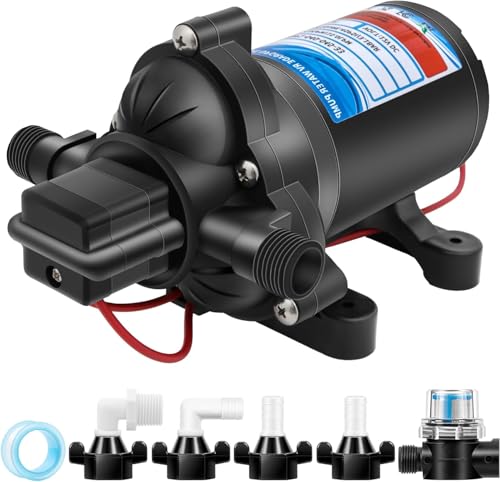 12V 4.0GPM/15.0LPM 3.1 bar 33S Bomba de presión on autocebado Bomba de diafragma de agua a demanda, Arranque y Parada Automáticospara Autocaravanas, Yates, Jardín y Campistas