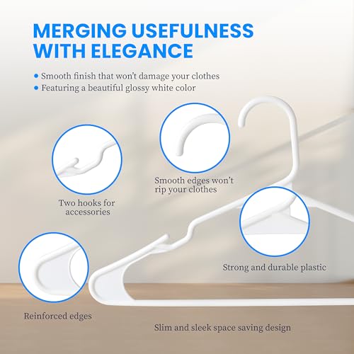 Plastic Hangers 30 Pack,Space Saving Notched Hangers, Space Saving Slim Hangers, Heavy Duty Clothes Hanger for Coats,Pants,Dress,Shirts,White&Black,