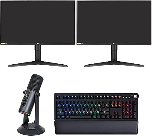 LG 27GL850-B 27″ Ultragear QHD Nano IPS 1ms NVIDIA G-SYNC Twin Gaming Monitor Bundle with Deco Gear Mechanical Keyboard Cherry MX Pink + PC Streaming USB Microphone for Gaming