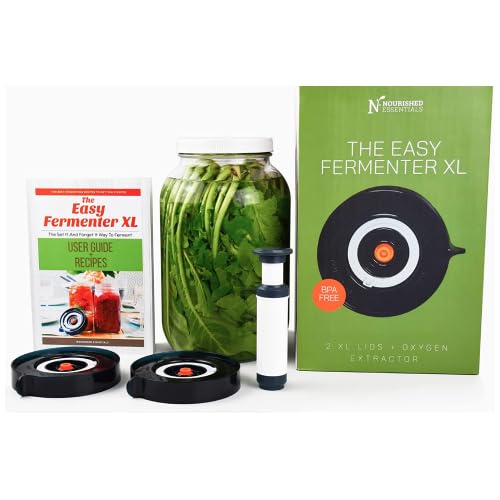 Easy Fermenter 1 Gallon Glass Jar with Lid - Fermentation Containers with Lids (123 oz Fermentation Jar, 1 Fermenting lid, 1 Pump and Recipe Guide). Fermentation Kit and Pickling Kit for Christmas