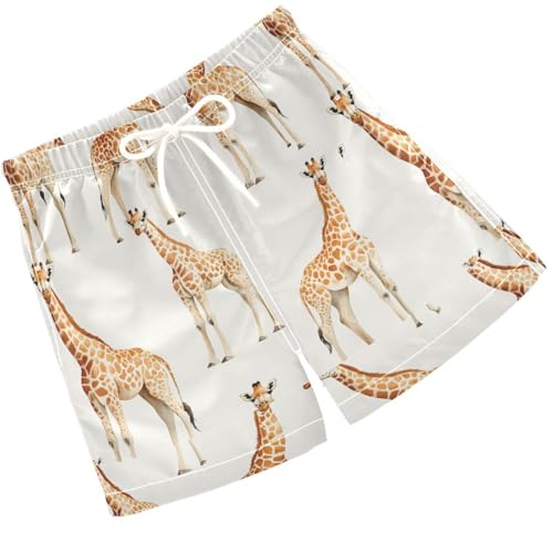 Pigsaly Boys' Swim Board Shorts Watercolor Cute Giraffes Boy's Swim Trunks Kids Swimwear S Multicolor
