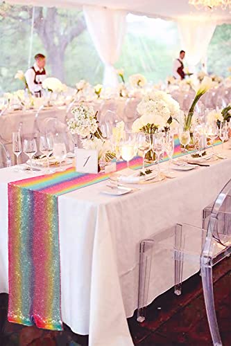 Duobao Table Runner Sequin Table Runner 12X108-Inchs Rainbow Glitter Table Runners For Wedding Decor Christmas Table Runner Party Table Runner Party Supplies (12X108-Inch, Rainbow) #TOP2