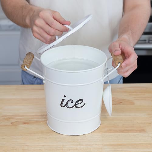 AuldHome Design Rustic Enamelware Ice Bucket; White Farmhouse Style Insulated Ice Server - Thumbnail 7