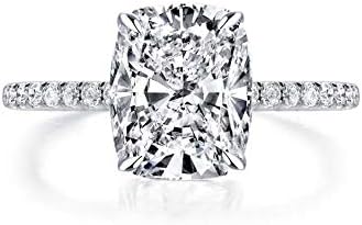 Bo.Dream 3ct Cushion Cut Cubic Zirconia CZ Engagement Rings Women Platinum Plated Sterling Silver (7)