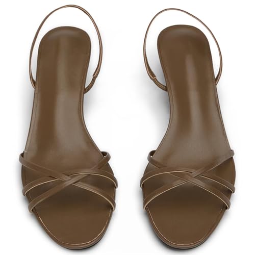 Agodor Women's Slingback Kitten Heels Sandals Almond Toe Low Heels Slip on Pumps Strappy Sandals for Women4