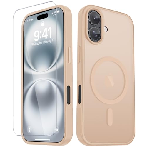 Image of YENAPOON for iPhone 17 Case, Matte Magnetic Phone Cover [with 1 Screen Protector] [Support for MagSafe] [Shockproof Military Grade Protection] Translucent Frosted Back, Coral Pink