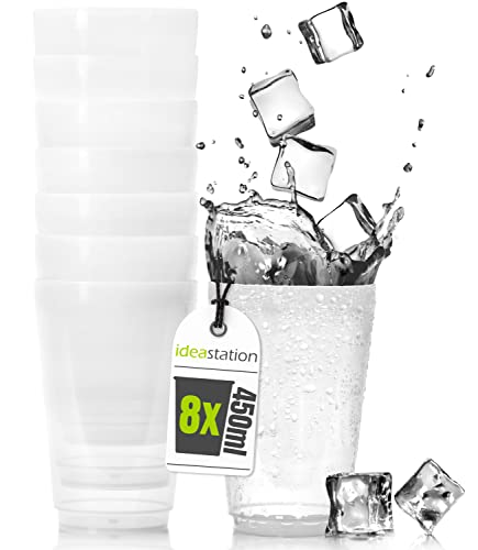 idea-station Plastic Cups Reusable 8 x 450 ml - Transparent - Plastic tumblers - Party Cups, 8 Stück / Transparent