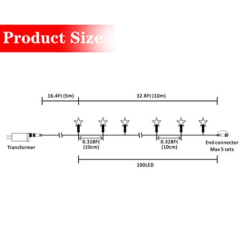 AWQ 100 LED 49 FT Star String Lights Plug in Fairy Twinkle String Lights 8 Modes Extendable for Indoor Outdoor Wedding Birthday Christmas Tree Garden Decor (Warm White)