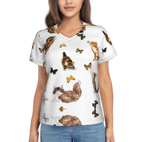 T-shirt col V chat et papillon pour femme : look tendance en vacances et gym