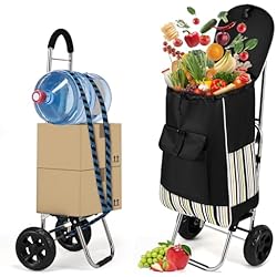 Cajones Para Juguetes Con Ruedas Doovasen Carro de la Compra Acero Inoxidable 32L Carrito Compra Plegable Ligero con Cuatro Bolsillos Laterales, Bolsa Impermeable, 2 Ruedas silenciosas reforzadas