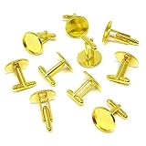 Honbay 10PCS(5 Pairs) 16mm Brass French Style Cufflink with Blank Round Tray for 16mm Round Cabochons (Gold)