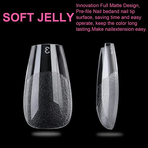 Image of UNA GELLA Short Coffin Gel Nails Tips 12 Sizes 120Pcs Pre-etched Full Cover | Half Matte Soft Gel Nail Tips Acrylic Clear False Nails for Nail Extensions DIY Salon Long Lasting