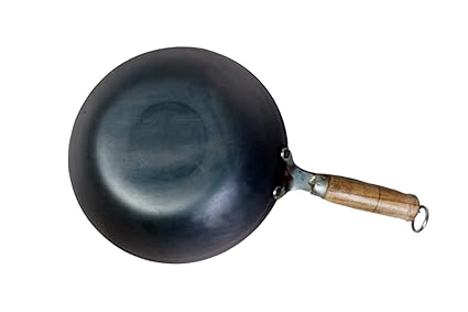 Damurhu Iron Black Fry Pan Traditional Pure Iron Frying Kadai Pan with Wooden Handle (10 Inch, 8)