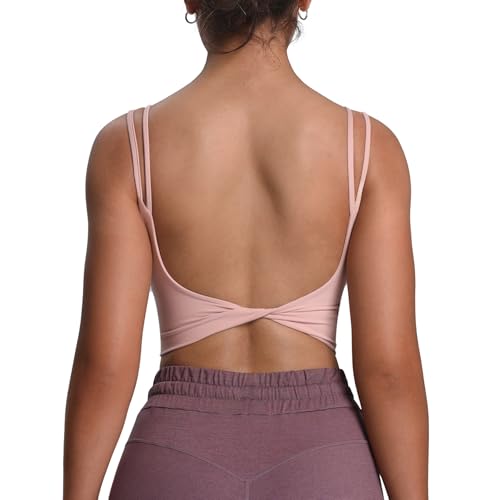 Image of Aoxjox Women's Workout Sports Bras Fitness Padded Backless Yoga Crop Tank Top Twist Back Cami