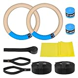 Funlove Gymnastic Rings High Capacity with 15ft Adjustable Buckle Straps Pull Up Exercise Rings Non-Slip Rings for Home Gym Full Body Workout