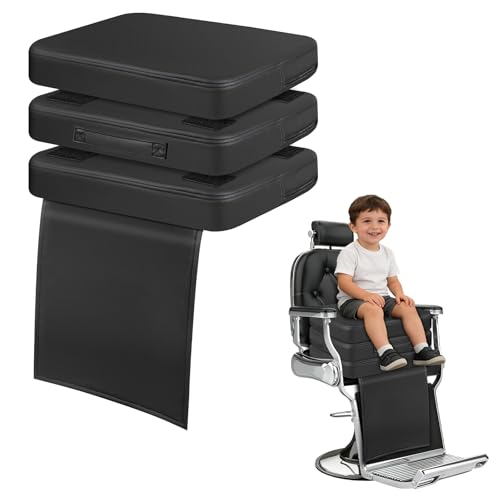 TOTIDYH Salon Booster Seat for Kids Hair Cutting 18 x 13 x 7in 3-Layer Height Adjustable Children Barber Chair Cushion with Handle PU Leather Barber Shop Children Styling Booster Cushion Black