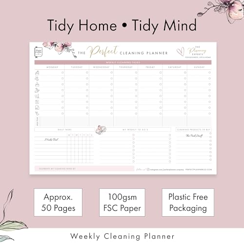 Perfect Planner Company - Bloco de mesa para planejador de limpeza A4 - Design removível - Tarefas s