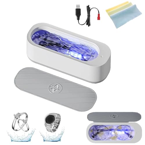 jiwseni Cleanpod - Limpiador ultrasónico de joyas, limpiador de joyas, máquina portátil limpiadora de gafas, limpiador ultrasónico de lentes con estuche para gafas, joyas y accesorios pequeños