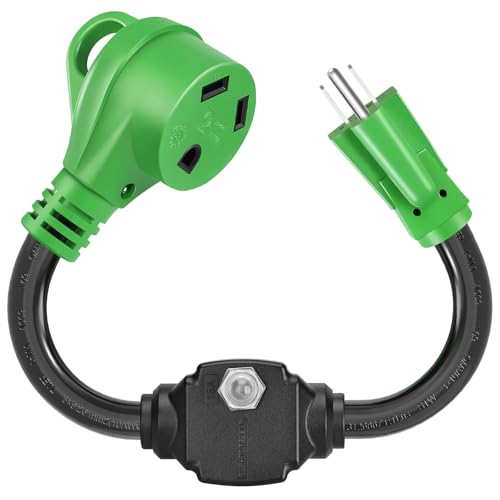 Image of Overload Protector 30 Amp to 110 Volt RV Adapter & Surge Protector for Campers, Trailers - NEMA 5-15P to NEMA TT-30R Plug with Circuit Breaker, ETL-Listed, 18.5 Inch