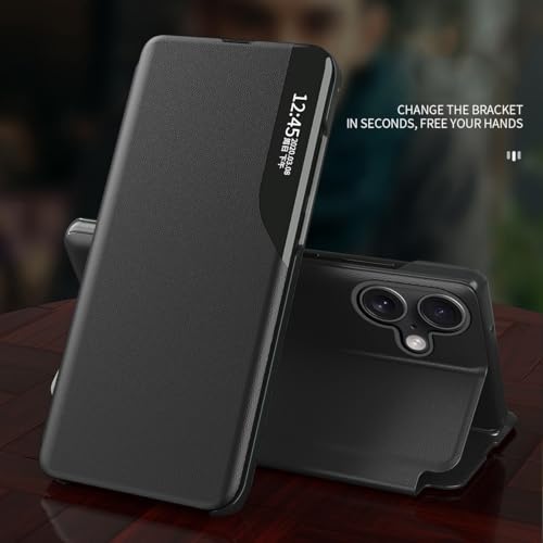 Flip Leather Cover iPhone 16 étui rigide antichoc Clear View