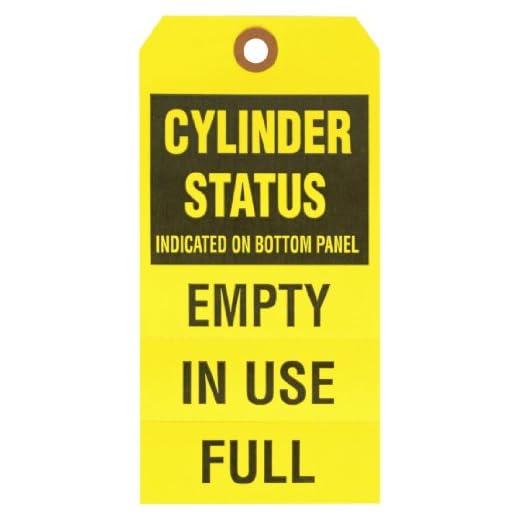 Brady 103669 6 1/4" Height x 3 1/8" Width, Cardstock, Black on Yellow Gas Cylinder Status Tags (25 Tags)