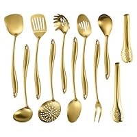 304 Stainless Steel Matte Kitchen Utensils Set, 11 Pcs Long Metal Cooking Utensils Set, Gold Cooking Utensils Set, Dishwasher Safe
