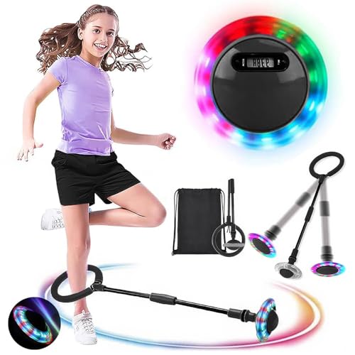 Skip Ball Cheville,Skip Ball Lumineux Avec Compteur,Pliable Anneau de Anneau de Saut Cheville Enfant,avec des Lumières Coloréeset Sacs de Rangement,Parfait...