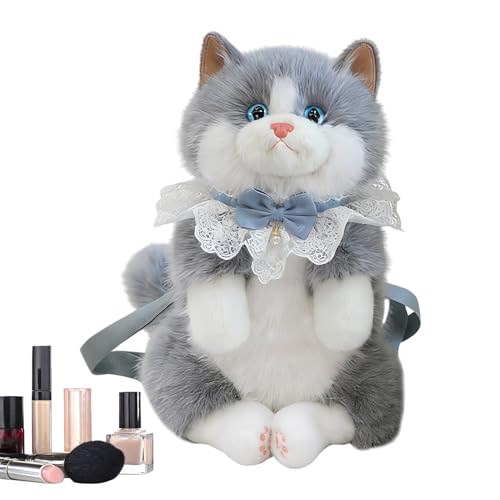 Mochila de gato de peluche realista para chicas y estudiantes universitarios