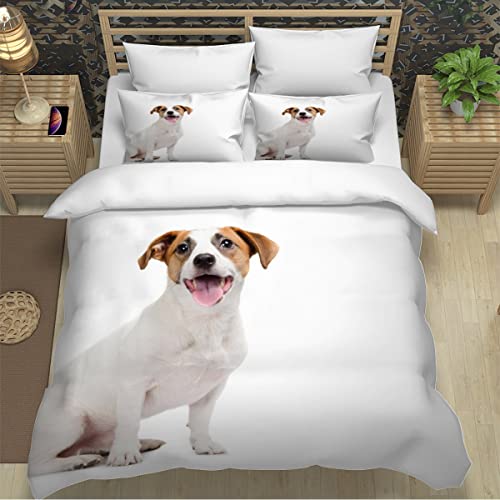 Jack Russell Dog Bedding King Size Animal Pet Duvet Cover Set 3 Piece Microfiber Lightweight Quilt Cover Luxury Bedroom Decor Bedspread Cover With Zipper Closure 2 PillowCases 220X230cm