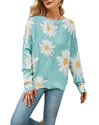Image of chouyatou Women's Crewneck Long Sleeve Floral Printed Knitted Sweater Pullover Tops