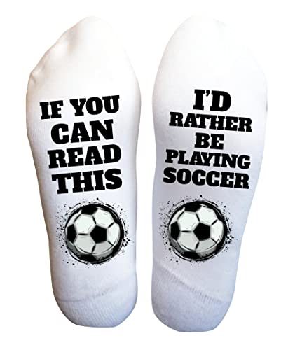 Funky Fun Socks With Sayings: Handcrafted Novelty Delights for All Ages, Versatile Sizing for Sizes 6-14, Exceptional Comfort & Durability, If You Can Read This Collection- I'd Rather be Playing Socc