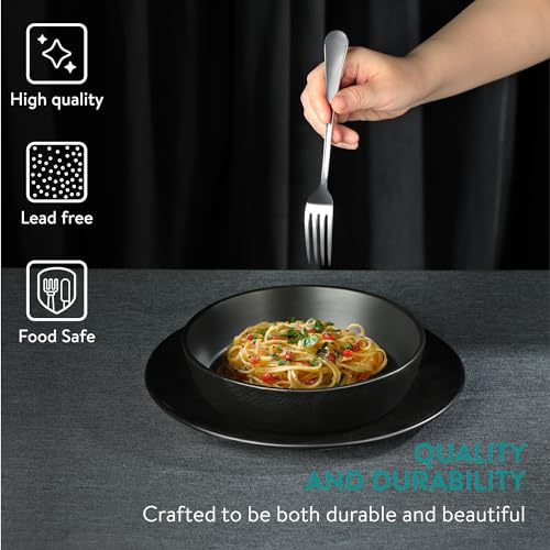 Navaris Steingut Geschirr Set 4 Personen (16 Teile) - Teller Set Geschirrset Geschirr - Tafelservice mit Suppenteller Tellerset - Kombiservice - Tafelservice 4 Personen - Anthrazit