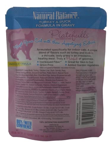 Natural Balance Platefulls Indoor Formula Cat Food 4 Flavor 8 Pouch Variety (2) Each: Turkey Salmon Chicken, Turkey Duck, Duck Chicken, Chicken & Liver (3 Oz) Plus 2 Toys And Fun Facts Booklet Bundle #TOP2