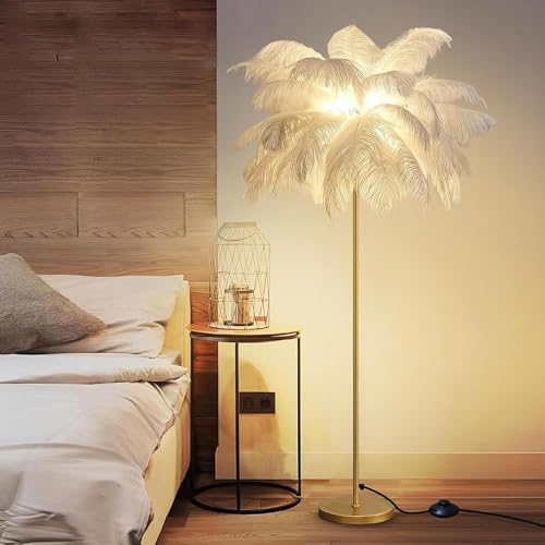 CCXXYGWJ Lámpara de pie Ele d Feather alta y blanca para dormitorio