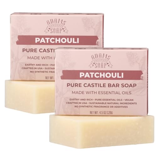 Adams Handmade Soap Patchouli Pure Castile Bar Soap 4.5 oz | Vegan Cold Process Essential Oils 84% Organic Fair Trade No Additives USA Made