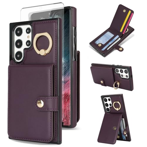 Coque Samsung S22 Ultra 5G Asuwish : étui portefeuille avec protège-écran et blocage RFID